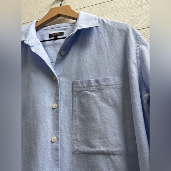 Quince Organic Cotton Relaxed Oxford Shirt Pale Blue Medium Button Down Top - Picture 9 of 13